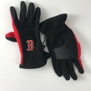 Boston Red Sox Youth Fleece Gloves Black Red with B